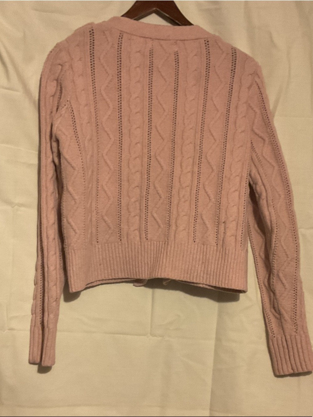 Pink Ruffled Cable-Knit Cardigan Sweater - Picture 4 of 4